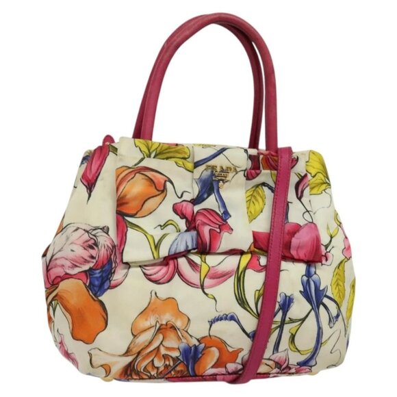 PRADA Hand Bag Nylon 2way White Gold Auth 141530 - Picture 1 of 16